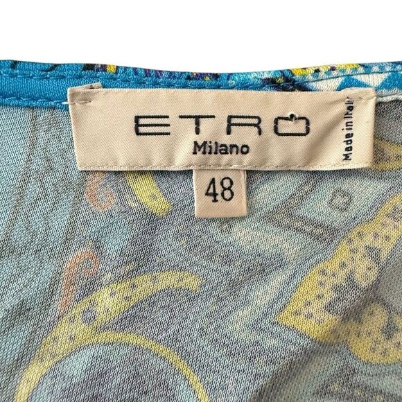Etro Dress V Neck Plunge Blue Spa Spartaco 3 Size 48 - Picture 5 of 6